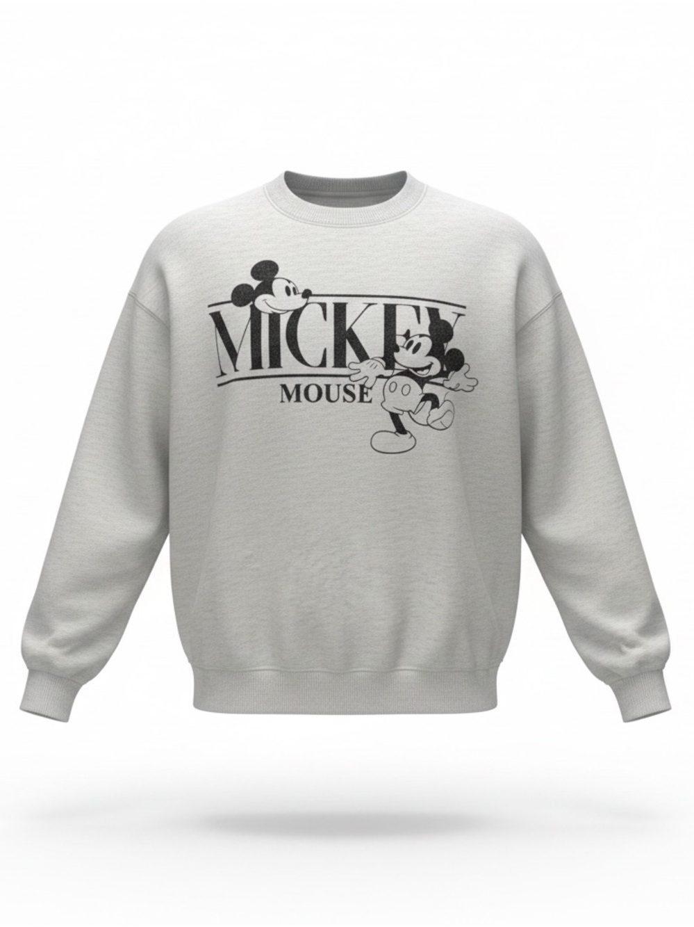 Disney Gray Crewneck Sweater with Black Mickey Mouse Graphic PTP 22, L 23”